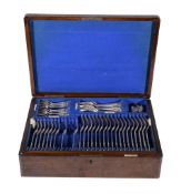 A silver King's pattern part table service by Walker & Hall, Sheffield 1921, comprising: Eight