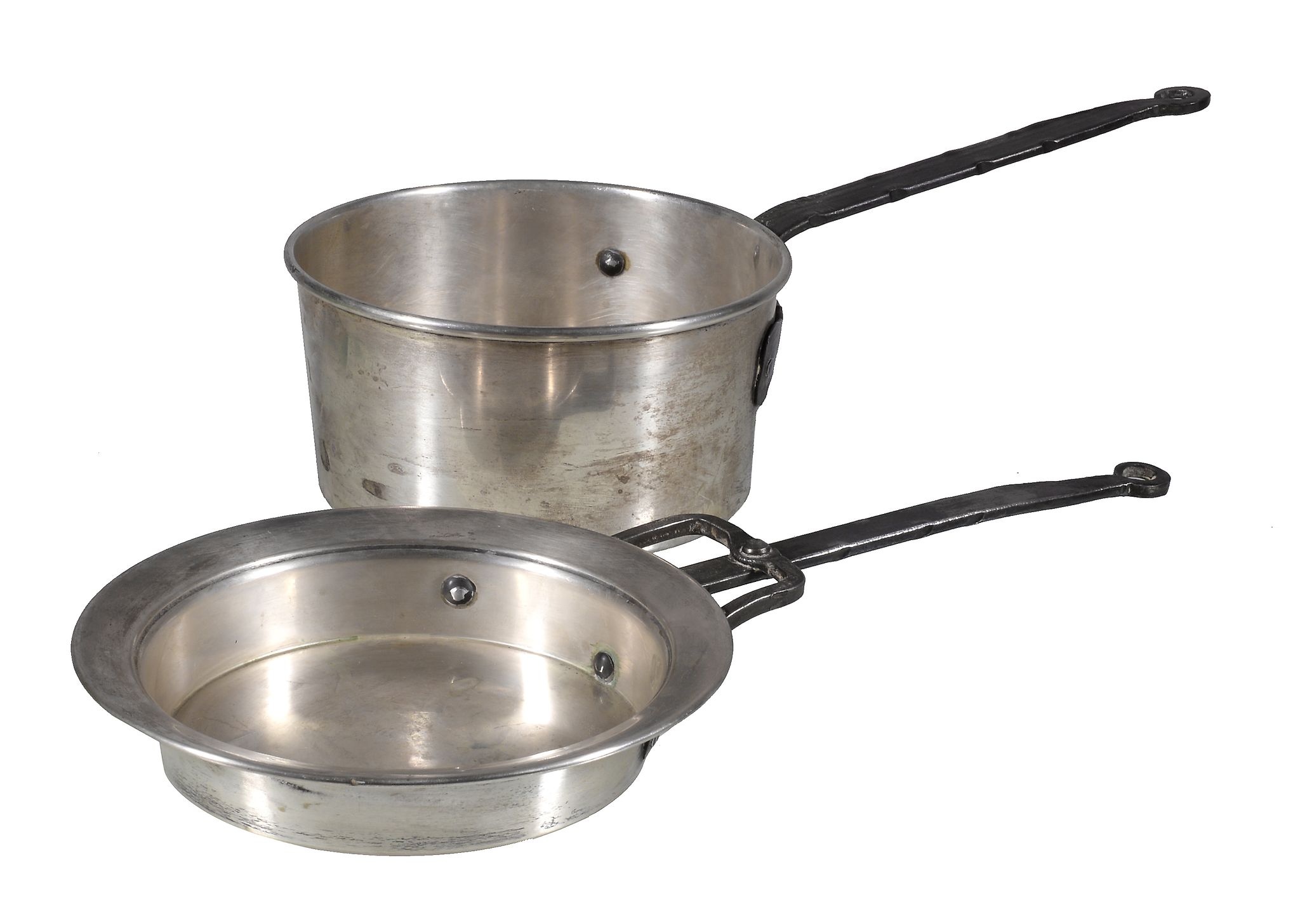 An Italian silver coloured saucepan and frying pan by Bartolini Bartolozzi & C., Florence, post