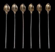 A set of six American silver coloured drinking straws or bombillas by Gorham, date code for 1900,