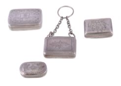 Four George III silver vinaigrettes, the first rounded rectangular by John Turner, Birmingham 1804,