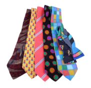 Sue Forrest, a silk tie, hand painted with multicoloured geometric design; Roxton Sporting Limited,