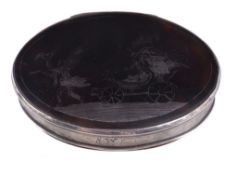 Ω [Passage of Time] A George IV silver mounted tortoiseshell oval snuff box by Thomas Blagden &
