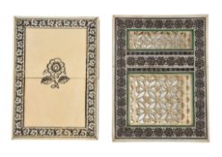 Ω An Indian Vizagapatam ivory rectangular card case, 19th century, with an engraved and black lac