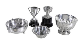 [Golf] Five silver small trophies, comprising: an unusual Edwardian bowl by William Comyns, London