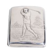 [Golf] An Edwardian silver rectangular cigarette case by Henry Matthews, Birmingham 1902, the