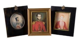 ΩThree British army miniature portraits, comprising: English School (circa 1835) Portrait of a