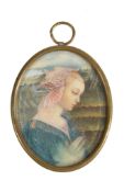 Ω After Fillippo Lippi Madonna della Roccia 20th century portrait miniature on ivory Inscribed