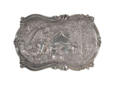 An American silver shaped oblong card case, unmarked, late 19th century, embossed with an angel and