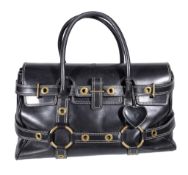 Mulberry for Luella, Giselle, a black leather handbag, with twin loop handles and strap decoration,