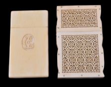 Ω Two rectangular solid ivory card cases, the first Indian and pierced with a design of repeated