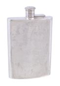 A silver curved rectangular spirit flask by P. H. Vogel & Co., London 1974, with a bayonet catch to