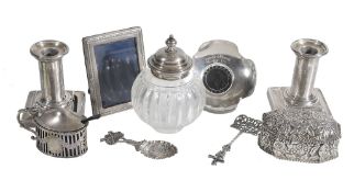A collection of silver and silver mounted items , to include: a Victorian octagonal box by L.