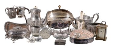 A collection of plated wares, including: a Victorian pierced oval butter dish and cover, with a