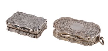 Two early Victorian silver vinaigrettes, the first shaped rectangular by Nathaniel Mills,