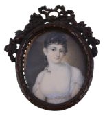 Ω Italian School, early 19th century Portrait of Lady Warren, wearing a white dress, ringlets in