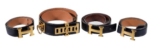 Hermes, four leather belts with gilt buckles or fittings, comprising: Collier De Chien, in black