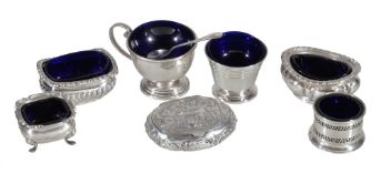 A collection of six silver salt cellars, various makers and dates, first half 20th century, with