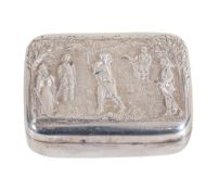 [Golf] A late Victorian silver rectangular snuff box by Levi & Salaman, Birmingham 1896, the cover