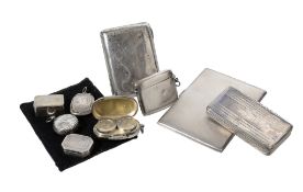 A collection of silver boxes, comprising: a George III canted-rectangular vinaigrette by Robert