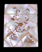 Ω A 19th century mother of pearl and gold lacquer card case, possibly French, with a veneer of