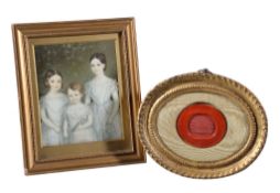 Ω English School (19th century) A group portrait of three young sisters in white dresses