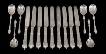 Nine silver Albany pattern tea knives by The Goldsmiths & Silversmiths Co. Ltd, London 1910; and