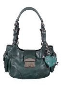 Prada, a green leather handbag, with twin leather loop handles, two external pockets and a heart