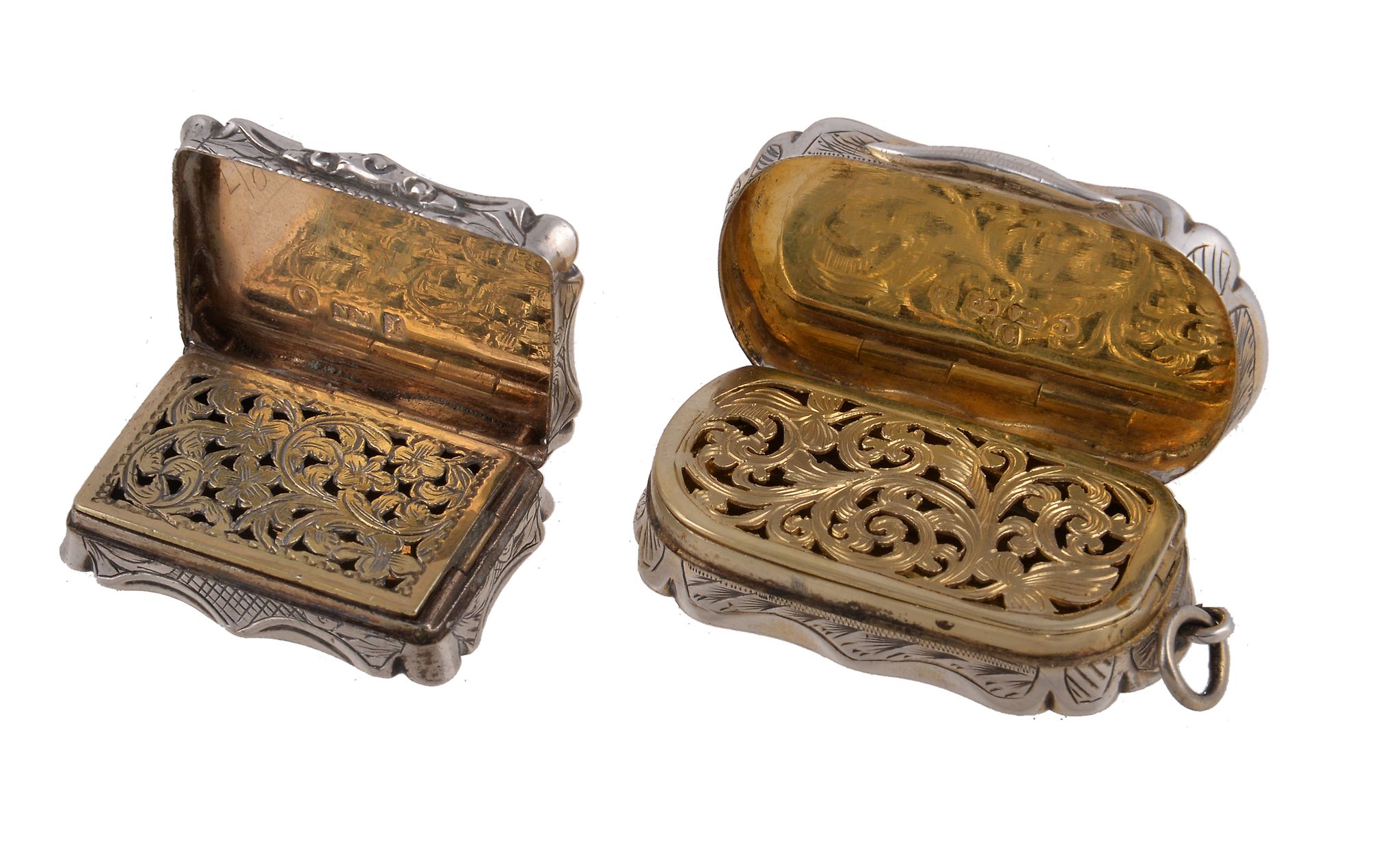 Two early Victorian silver vinaigrettes, the first shaped rectangular by Nathaniel Mills, - Image 2 of 2