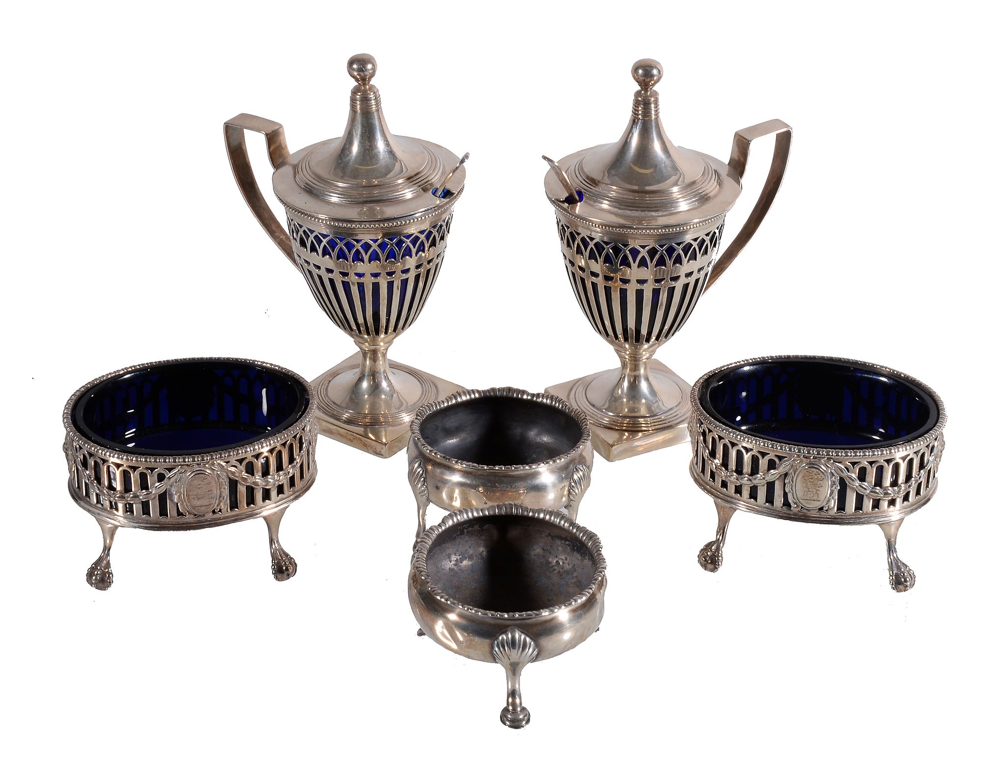 A pair of George III silver oval salts by Robert Hennell I, London 1775, with gadrooned borders,