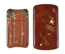 Ω A Japanese lacquer shaped rectangular card case, circa 1900, with a pumpkin shaped outline and