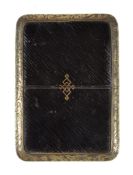 A Victorian silver gilt mounted black leather card case by Thomas Bartlett, London 1862, the frame