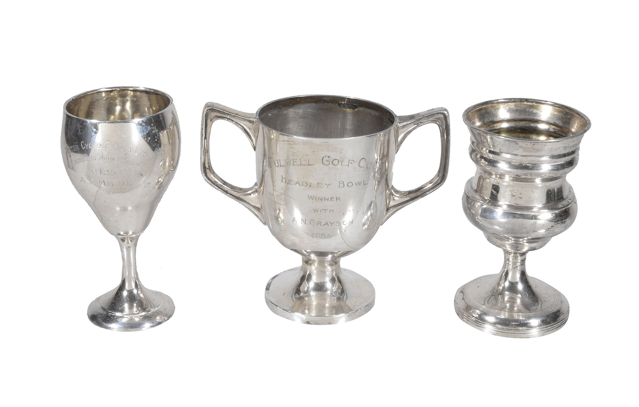 A silver twin handled trophy cup, maker's mark illegible, Birmingham 1912, with twin angular