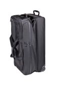 Tumi, a large black canvas travel bag, with twin loop handles, a retractable handle, two outside