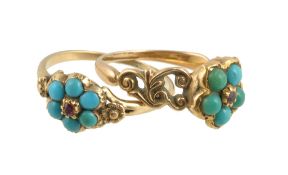 A Victorian turquoise cluster ring, circa 1870, set with a cluster of circular cabochon turquoise,