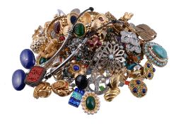 A collection of costume jewellery, to include a silver ropetwist chain suspending Victorian
