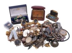 A collection of costume jewellery , including various brooches; cufflinks; watches; and other items