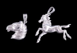 A diamond set horse head pendant, set with eight cut diamonds, stamped 375, 2.4cm long; together