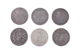 Victoria, Crowns 1844 VIII (6), young head, rev. shield, three with star stops, three with