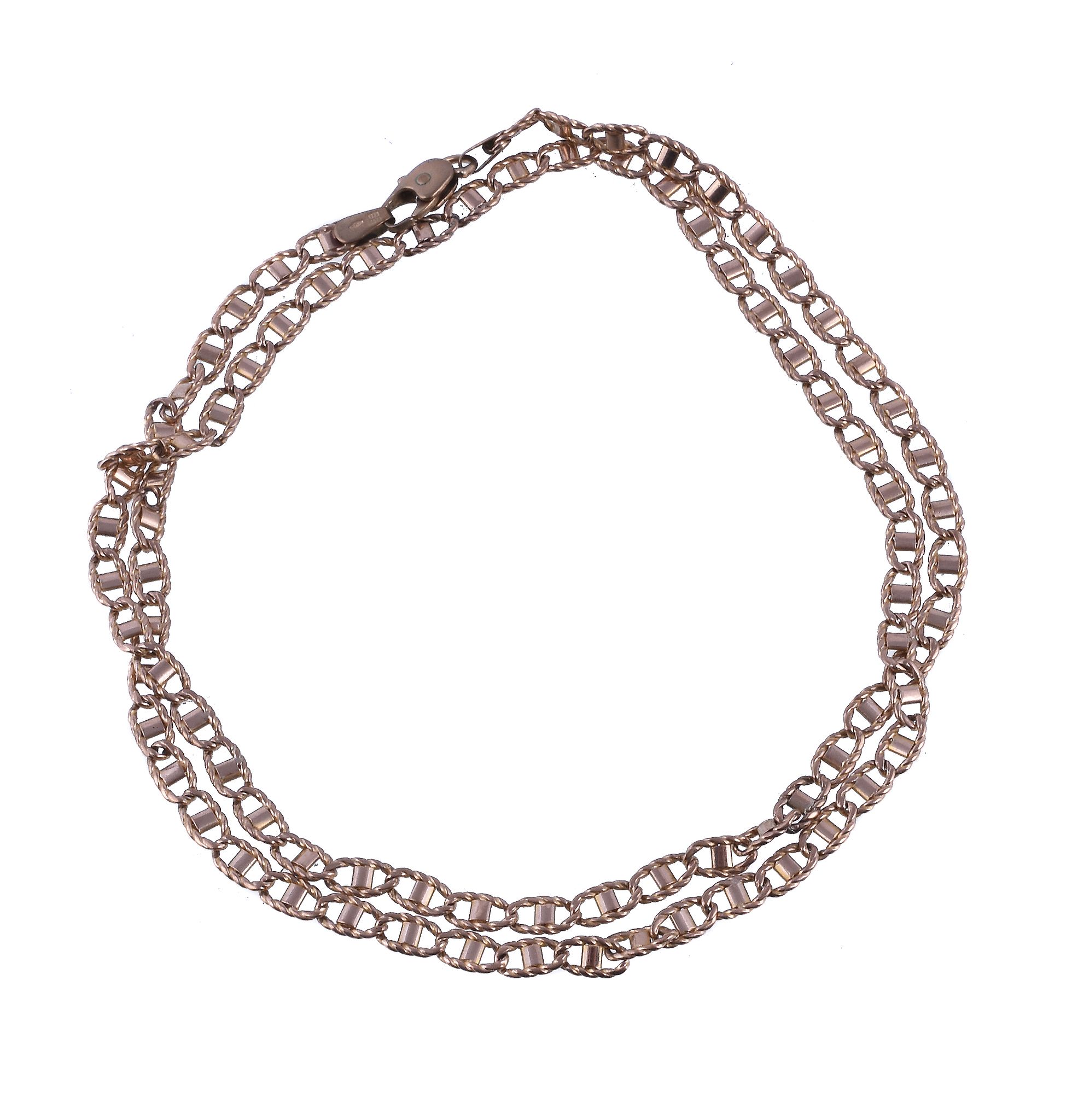 A 9 carat gold fancy link necklace, the clasp stamped with Italian control marks, and rubbed London