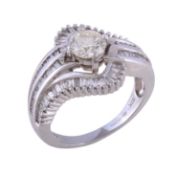A diamond ring, the brilliant cut diamond, estimated to weigh 0.65 carats, claw set within a