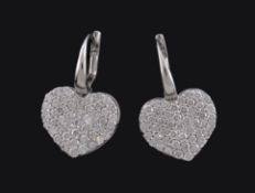 A pair of diamond heart earrings, set with eight cut and brilliant cut diamonds, approximately 1.80