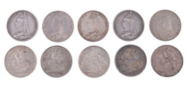 Victoria, Crowns (10), all jubilee head, 1887, 1888 (2), 1889 (2), 1890 (2), 1891, 1892 (2) (S.