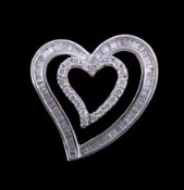 A diamond heart pendant, set with brilliant cut and baguette cut diamonds, approximately 1.78