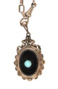 A Victorian locket pendant, the oval locket set with an onyx panel, with a gold ribbon bow