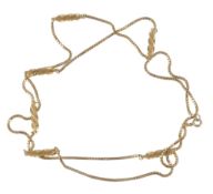 A gold coloured fancy link necklace, the box link chain with twisted gold coloured panels, the