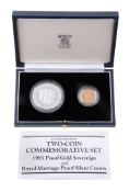 Elizabeth II, two coin commemorative set, proof Sovereign 1981, proof Royal Wedding silver Crown