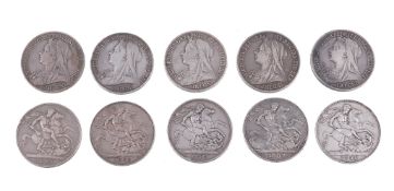 Victoria, Crowns (10), all veiled head, 1893, 1895 (2), 1896, 1897, 1898 (2), 1899 (2), 1900 (S.