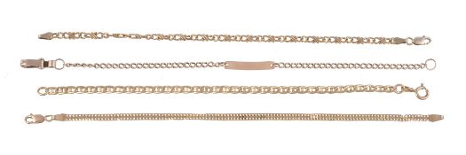A gold coloured bracelet, composed of polished fancy links, stamped 750 with import marks, 17.5cm