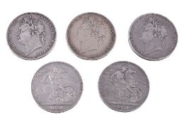 George IV, Crowns 1821 Secundo (5) (S. 3805). Fine (5)