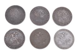 George III, Crowns 1820 LX (6) (S. 3787). Generally fine (6)